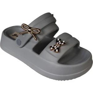 Akınalbella Siyah Beyaz Gri Kadın Taşlı Deniz Havuz Plag Gündelik Arkası Geçkili Terlik Topuk Boyu 4cm