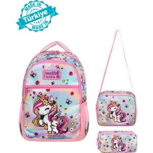 Lisanslı Unicorn Desenli Ilkokul Sırt Çantası,beslenme Çantası ve Kalemlik,okul Çantası Set