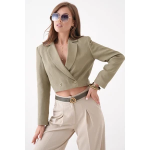 Haki Kruvaze Crop Blazer Ceket