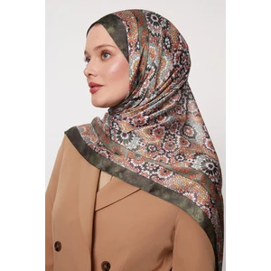 Yeşil Batik Desen Hint Ipeği Şal