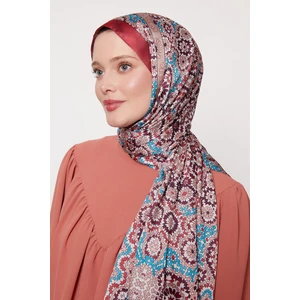 Kırmızı Batik Desen Hint Ipeği Şal