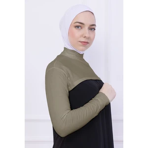 Balıkçı Yaka Boyunluklu Kolluk Açık Yeşil - Likralı Dik Yakalı Kadın Body Tesettür Crop Bolero