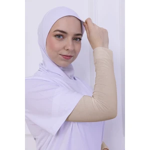 Likralı Penye Kolluk Açık Bej - Pratik Kadın Tesettür Düz Namaz Kolluğu 1 Çift 40CM Viskon Hijab