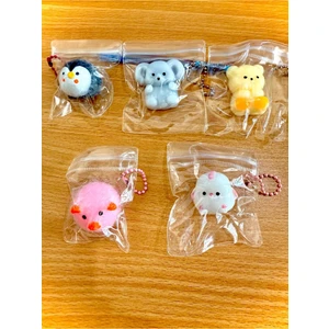 5 Adet Taba Sukuşi- Yumuşak Figürler- Hayvan Figürü- Squishy -Okul Çanta Süsü - Anahtarlık