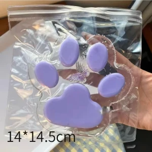 14 cm Dev Kedi Patisi - Taba Sukuşi - Squishy Pati-  Oyuncak (Mor)