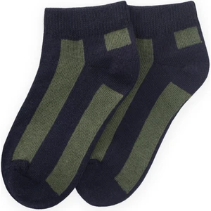 Kalın Çizgili Çocuk Patik Çorabı 5-12 Yaş Lacivert-Haki Yeşil