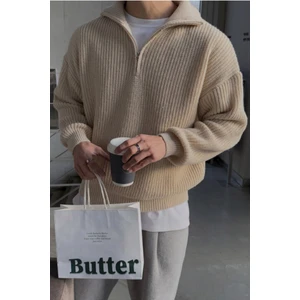 Vizon Erkek Oversize Fermuarlı Balıkçı Triko Kazak