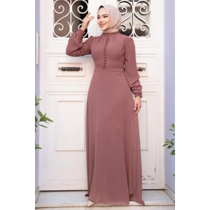 Neva Style Düğme Detaylı Çikolata Tesettür Elbise 2703CK