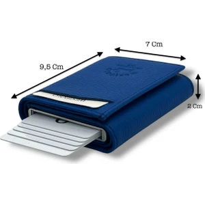 Hakiki Deri Mekanizmalı Unisex Cüzdan Şık ve Kompakt Tasarım - Mat Saks Mavi