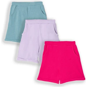 Fitilli Lila Fuşya Mint Renk 3'lü Set Kız Çocuk Şort