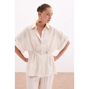 Bel Büzgü Detaylı Gömlek - Taş