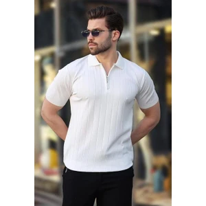 Polo Yaka Çizgili Fermuarlı Erkek T-Shirt