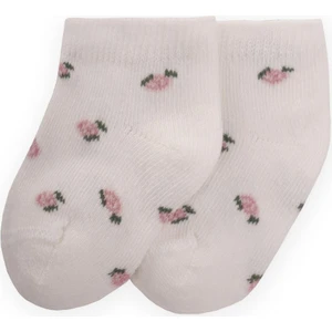 Çiçek Desenli Bebe Patik Çorabı 0-4 Yaş Ekru