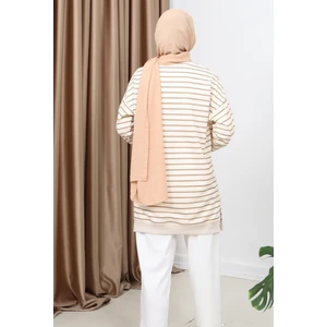 Kadın Mevsimlik Bol Bisiklet Yaka Çizgili Tesettür Tunik Spor Modeli Mevsimlik Tunik