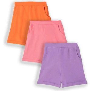 Fitilli Pembe Turuncu Koyu Lila Renk 3'lü Set Kız Çocuk Şort