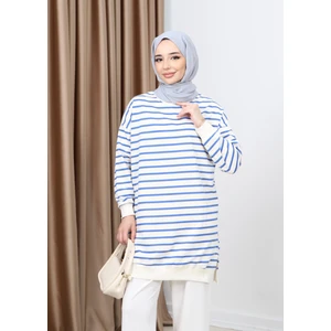 Kadın Mevsimlik Bol Bisiklet Yaka Çizgili Tesettür Tunik Spor Modeli Mevsimlik Tunik