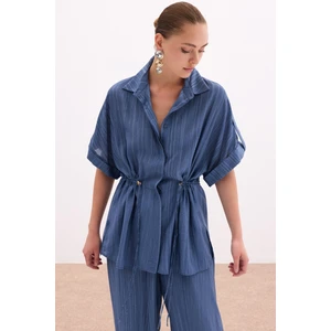 Bel Büzgü Detaylı Gömlek - Indigo