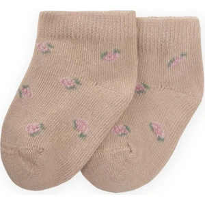 Çiçek Desenli Bebe Patik Çorabı 0-4 Yaş Bej