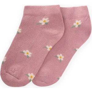 Çiçek Desenli Çocuk Patik Çorap 5-12 Yaş Gül Kurusu