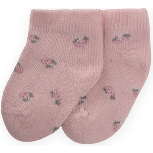 Çiçek Desenli Bebe Patik Çorabı 0-4 Yaş Pudra