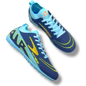 Valcor Çoraplı Halısaha Çim Saha Ayakkabı Lacivert Turkuaz Desenli