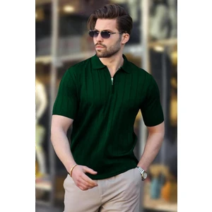 Polo Yaka Çizgili Fermuarlı Erkek T-Shirt