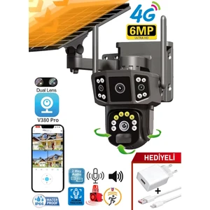 V380Pro X36 4G Solar Panel Dual Lens 6MP Gece Görüş Sesli Akıllı Kamera Türkçe Uygulama ve Uzaktan İzleme
