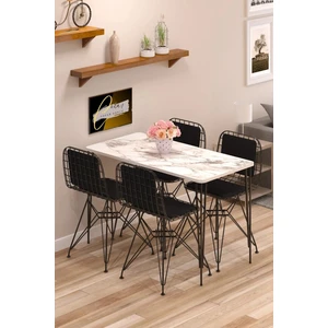 Cosargroup Yemek Masa Takımı Mutfak Masası Sırt Minderli 4 Adet Tel Sandalye 1 Adet Masa 60X120 Beyaz Gri
