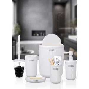 Okyanus Home Linea Yuvarlak Banyo Seti - Dayanıklı Plastik, Beyaz Çizgili, Dekoratif ve Paslanmaz Tasarım