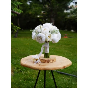 Gelin Buketi Gelin Çiçeği Nikah Çiçeği Kırık Beyaz Yapay Şakayık Gül Okaliptus Yaka Çiçeği Hediye