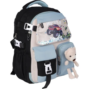 1460 Siyah- Açık Mavi İthal Kore Tarzı Unisex Çocuk İlkokul Sırt Çantası