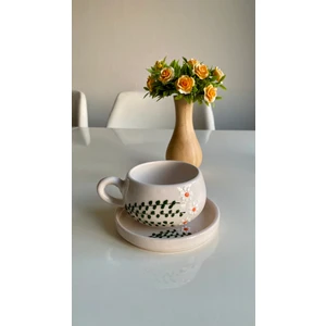 Papatya Desenli Tabaklı Fincan/kupa/mug