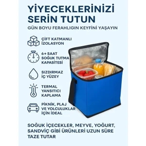 Araç Termosu Çantası Isı Yalıtımlı Mavi Piknik ve Kamp İçin 40x32x20 cm Boyutlarında