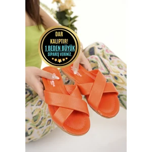Kadın Günlük Terlik Turuncu Yazlık Deniz Plaj Çeyiz Misafir Dış Mekan ve Ev Terliği