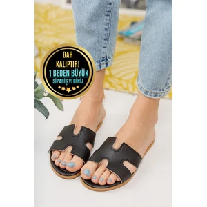 Kadın Siyah Hermes Model Terlik Petli Yumuşak Terlik Çeyiz Bohça Terliği Şık Zarif Misafir Terliği