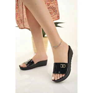 Kadın Dolgu Topuk Terlik Siyah Yüksek Taban Düğün Nişan Mezuniyet Ofis Iş Günlük Terlik