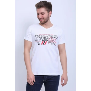 Unisex V Yaka Baskılı T-Shirt
