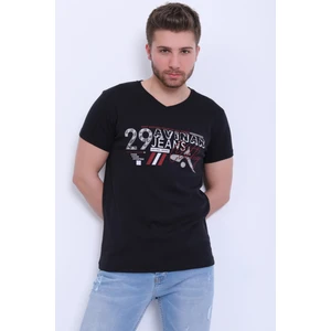 Unisex V Yaka Baskılı T-Shirt