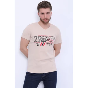 Unisex V  Yaka Baskılı T-Shirt