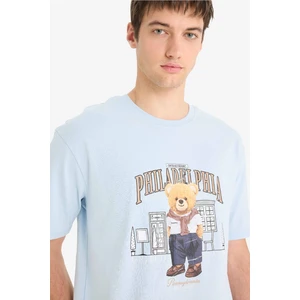 %100 Pamuk Boxy Fit Bisiklet Yaka Baskılı Kısa Kollu Tişört F4285AX25SM