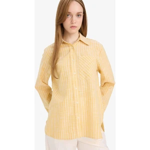 Relax Fit Çizgili Flamlı Pamuk Uzun Kollu Gömlek Tunik