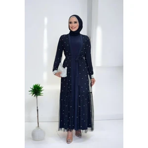 Incili Abaya ve Elbise Takım 8491 Lacivert