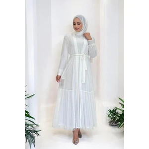 Incili Abaya ve Elbise Takım 8491 Ekru