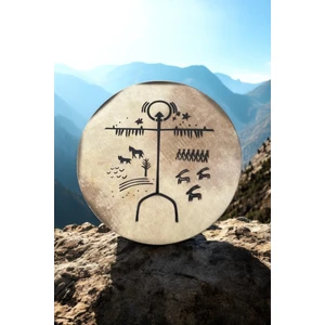 Kam Şaman Davulu Motifli Shamak Nağarası - Kolye - Tokmak ve Kılıf 45Cm Çap