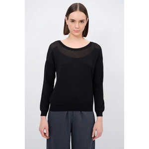 Love My Body Tül Detaylı Triko Kazak Siyah 139L9361000