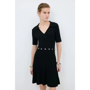 Adl Çıtçıtlı Triko Elbise Siyah 12445163000