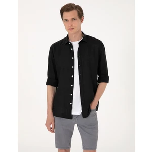 Pierre Cardin Erkek Siyah %100 Keten Regular Fit Uzunkollu Gömlek 50303293-VR046