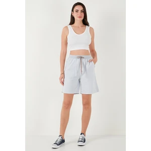 Pamuklu Relaxed Fit Yüksek Bel Cepli Mini Şort Bayan Şort 668YP5384