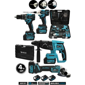 Assur Plus Profesyonel Şarjlı Darbeli 4'Lü Set 2-26 Hilti - 125mm Taşlama - 13mm Darbeli Matkap - 450Nm Somun Sıkma