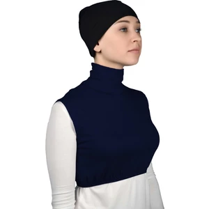 Sıfır Kol Balıkçı Yaka Tam Boğazlı Likralı Penye Kadın Yarım Body - Lacivert